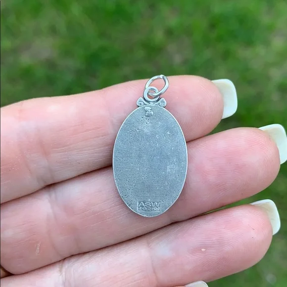 Vintage Sterling Saint Mary Pray for Us Pendant - Picture 4 of 16